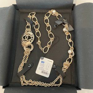 Chanel Golden Chain Strand Necklace with Signature Pearls